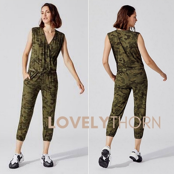 SUNDRY // green camo super soft surplice jogger jumpsuit - Picture 2 of 13